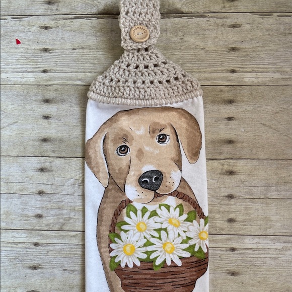 Crochet Top Doggie Hanging HandTowel Single Thickness Handmade W/Love - Picture 1 of 5